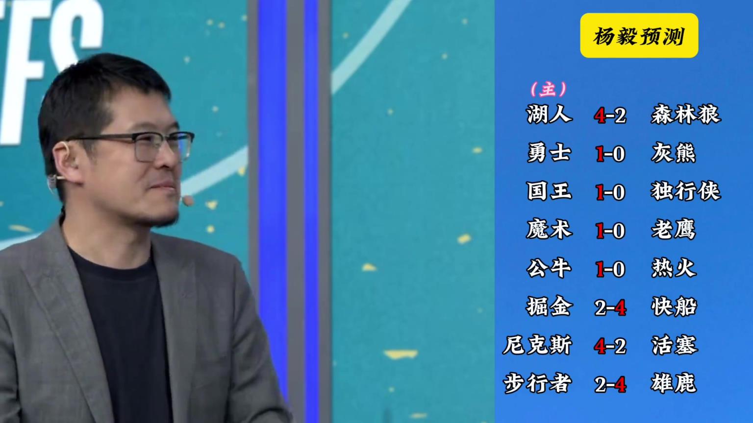 明燈來(lái)了！看看楊毅的季后賽預(yù)測(cè)：湖人4-2狼 快船4-2掘金